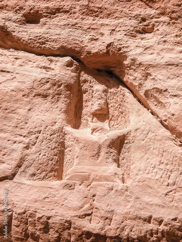 Religious  altars carved into Al Siq gorge wall of Historical Reserve of Petra near the Wadi Musa city which is home to the Petra in Jordan