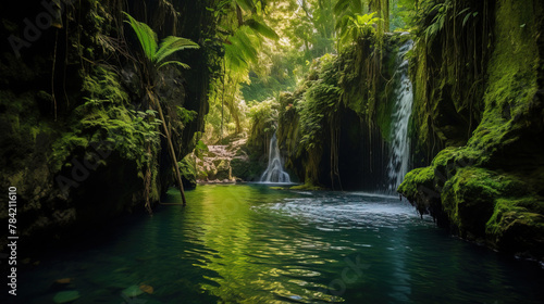 waterfall in the forest.