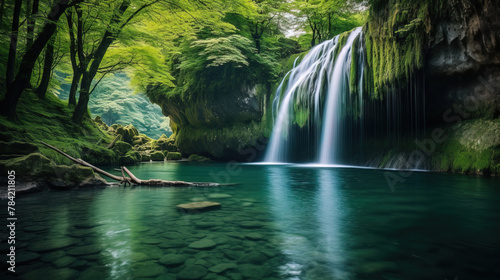 waterfall in the forest.