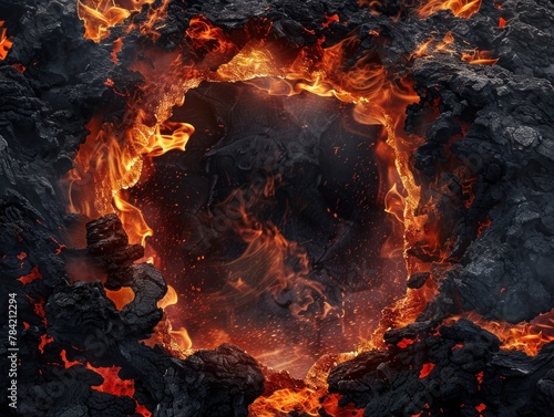 A molten lava frame with bubbling red and orange flows encircling a dramatic movie poster
