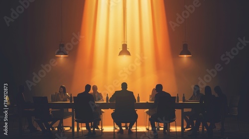 Illustration of a negotiation table scene under a spotlight  emphasizing high-stakes decisions