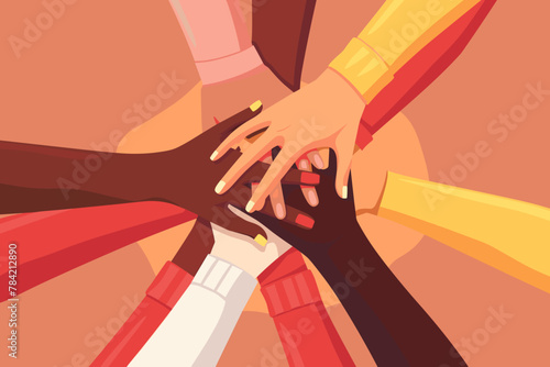  Multicultural hands joined together in unity, advocating for social justice, equality, and human rights for all photo