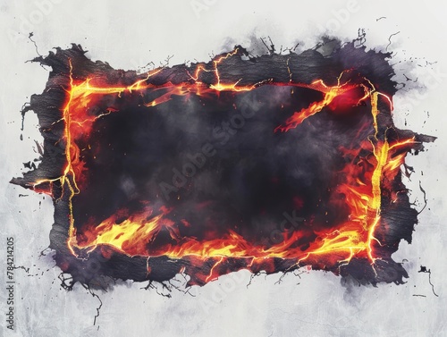 A dynamic watercolor rendering of a lava frame with fiery cracks and glowing embers © Nisit