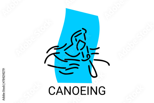 Canoeing sport vector line icon. sportman an athlete rowing a canoe in a competition. sport sign. sport pictogram illustration
