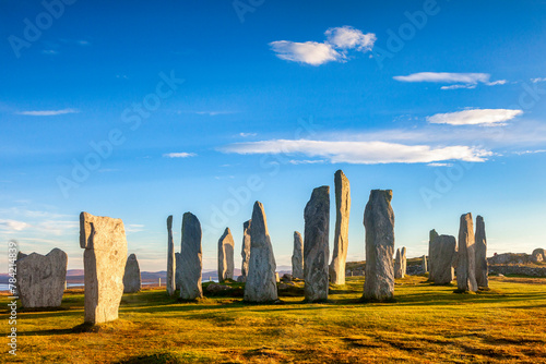 Callanish Stone Circle at sunset, Isle of Lewis, Western Isles, Outer Hebrides, Scotland, UK