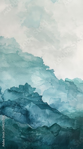 An artistic frame of watercolor washes in blues and greens mimicking the oceans depths photo