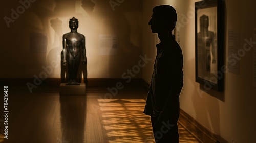Mysterious Merge: Human Shadow & Statue Silhouette in Surreal Art