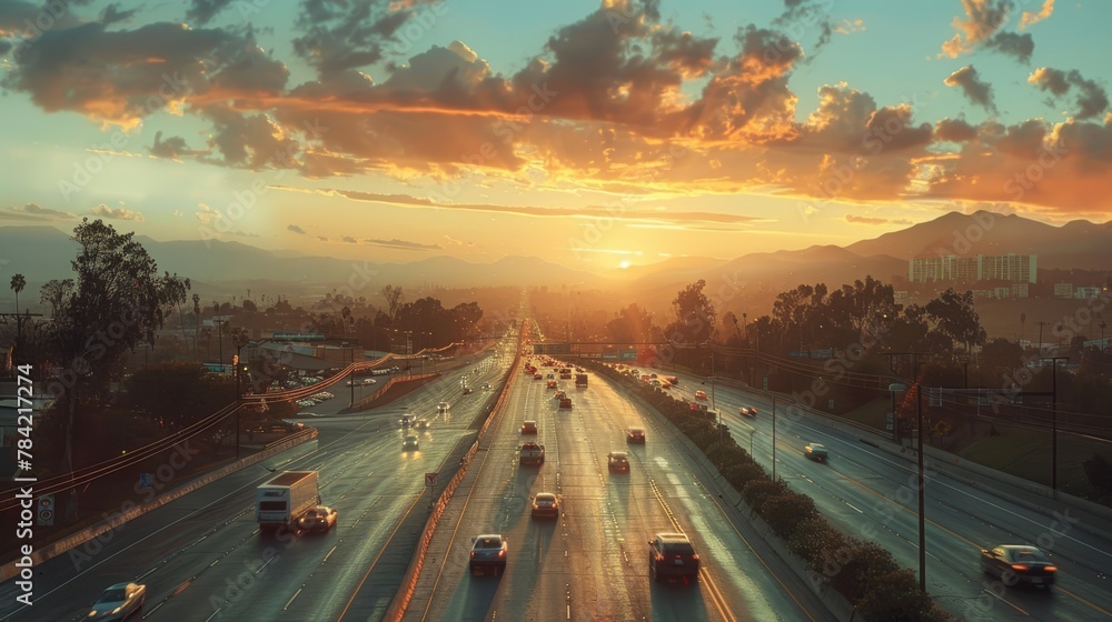 photorealistic highway on town background Generated with Ai tools photorealistic highway on town background Generated with Ai tools