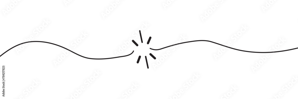 Cable wire line break icon simple graphic illustration, cord rope stroke broken black white, electric circuit thread rupture snap, torn string image clipart - obrazy, fototapety, plakaty 