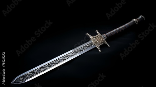 Medieval knight s sword against black backdrop 