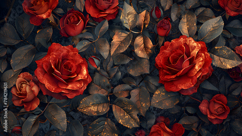 Luxury floral wallpaper texture beautiful rich red roses, generative Ai