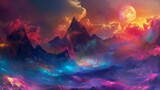 mountain landscape pastel mystic vibrant nature scenic serene majestic colorful breathtaking panoramic peaceful tranquil mystical vibrant colors summits peaks valleys misty dreamy surreal picturesque 