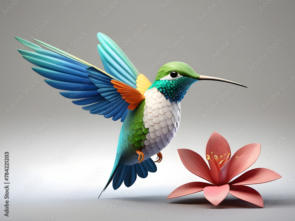 Obraz premium Beautiful Hummingbird in white backround.3d Illustration Art cartoon .amazing logo
