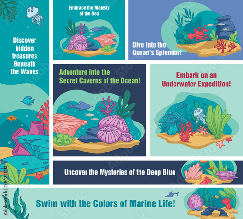 Vibrant Ocean Life Poster Series Vector