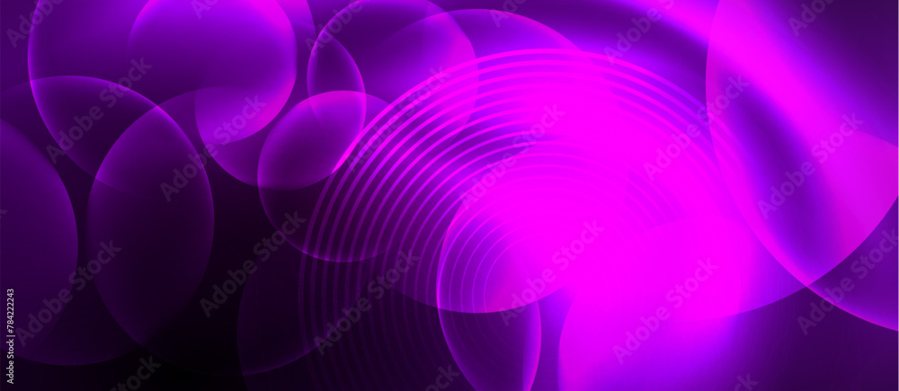 The purple background is filled with a mesmerizing combination of circles and lines in shades of violet, magenta, and electric blue, creating a colorful and dynamic display The purple background is filled with a mesmerizing combination of circles and lines in shades of violet, magenta, and electric blue, creating a colorful and dynamic display