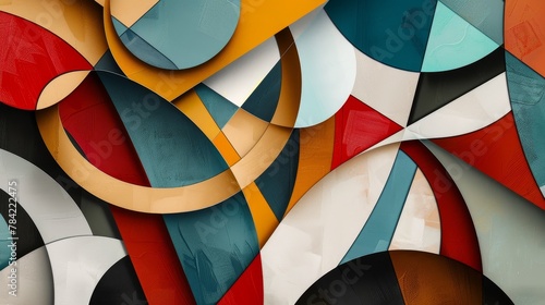 Abstract design of overlapping shapes in varying sizes and colors, crafting a layered depth effect