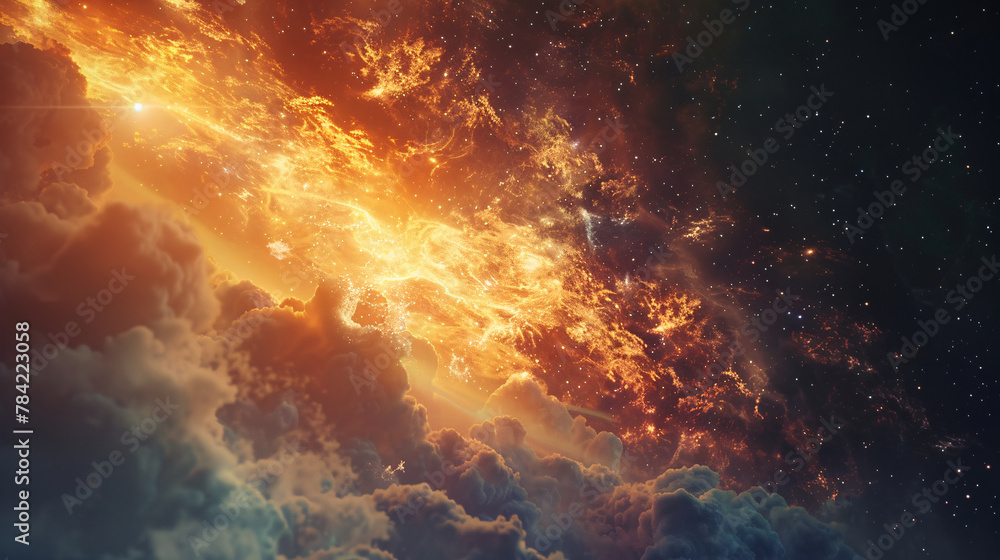 Fototapeta premium galaxy illustrations dominant in glowing yellow, cosmic-themed wallpapers and stunning sci-fi visuals