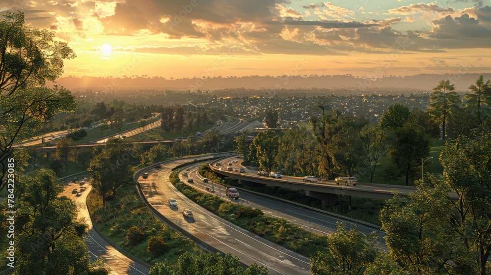 Fototapeta premium photorealistic highway on town background Generated with Ai tools