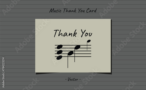 Music thank you card with notes musical symbols minimalist vector design.