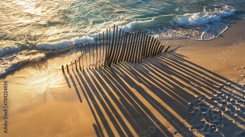 Artistic Shadows from Sculptural Installation on Sandy Beach