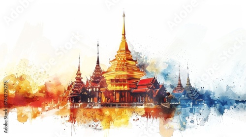 Thailand temple watercolor isolated on white background 