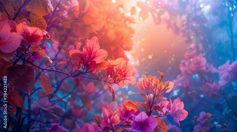 A beautiful bouquet of flowers with a bright blue sky in the background. The flowers are in full bloom and the sky is a vibrant shade of blue. Concept of peace and tranquility