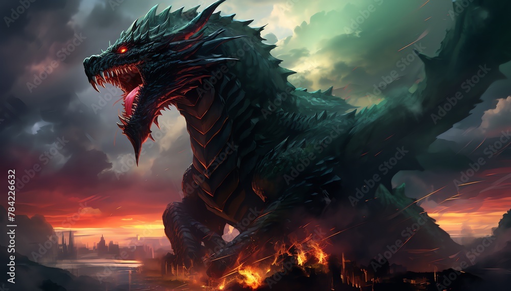 Illustrate a fierce dragon against a dramatic stormy sky backdrop with pixel art for a modern fantasy twist Illustrate a fierce dragon against a dramatic stormy sky backdrop with pixel art for a modern fantasy twist