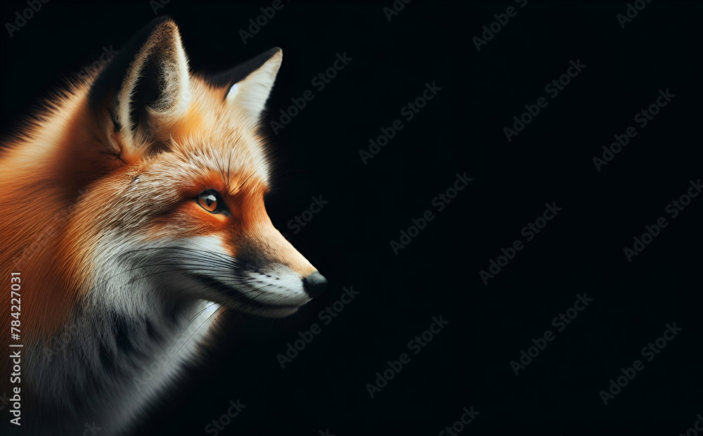 Obraz premium A fox has big bright eyes in the style of photorealistic surrealism dark red and light orange, generative ai