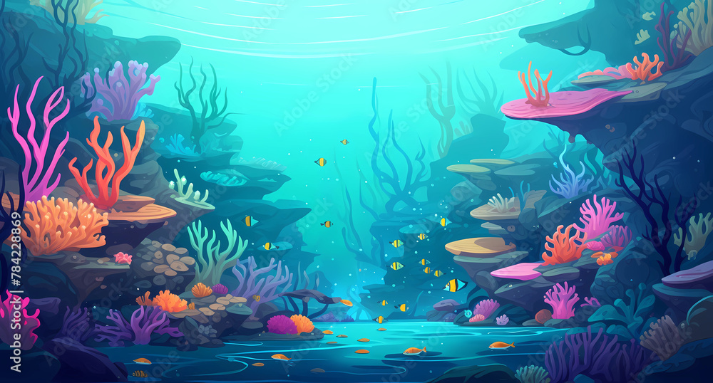 cartoon background in the style of a deep sea underwater