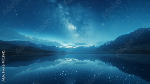 Serene Lake Reflecting the Milky Way and Distant Mountains, Stylish Animation Under Starry Night Sky © Lynniee