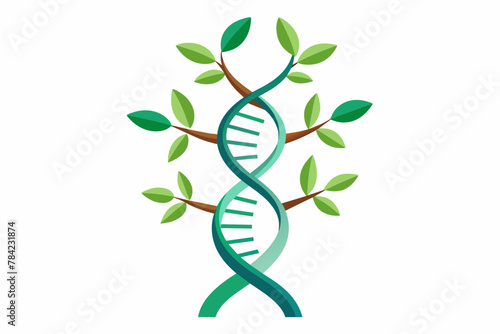 tree trunk in the form of a DNA spiral, with leaves on top vector illustration