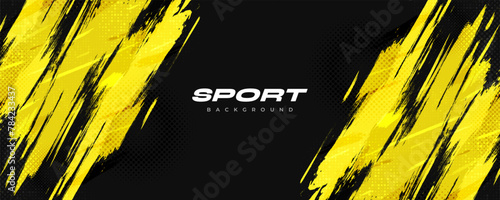 Abstract Black and Yellow Dirty Grunge Background with Halftone Effect. Sports Background with Brush Stroke Illustration