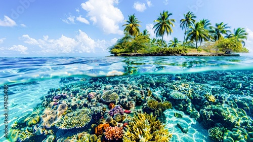 Crystal-clear waters revealing a vibrant coral reef, a hidden underwater world alive with color and mystery.