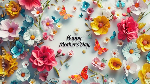 celebrating happy mother's day with arms holding each others and be surrounded by carnation flowers.VECTOR