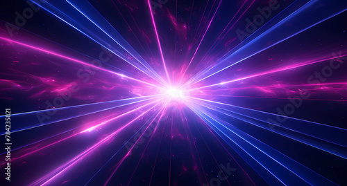 purple and blue laser beams flying in space