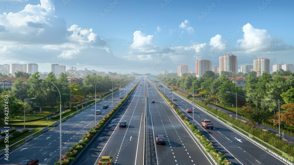 Fototapeta premium photorealistic highway on town background Generated with Ai tools