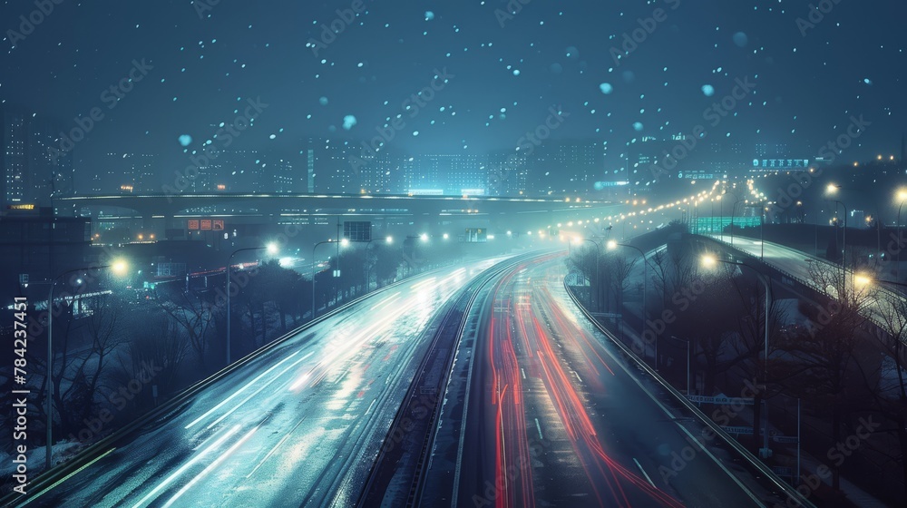 Obraz premium photorealistic highway on town background Generated with Ai tools