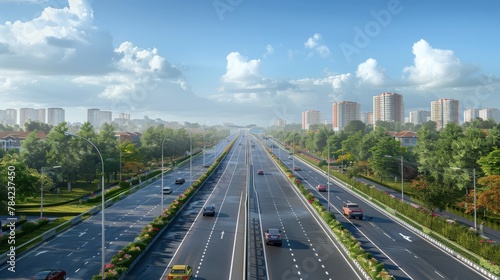 photorealistic highway on town background Generated with Ai tools