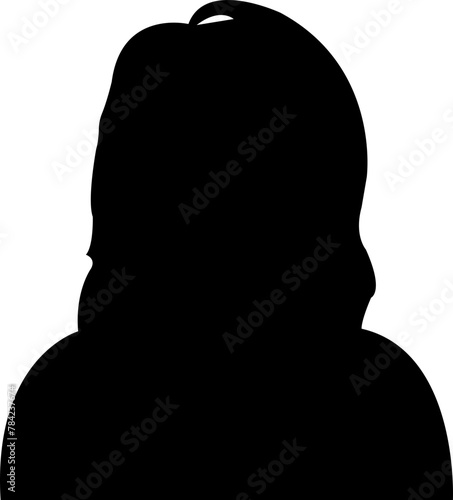 Avatar icon in fill style. User avatar of female. Silhouette profile symbol. Anonymous user portrait. Profile picture isolated on transparent background. Person silhouette that can be used in design.