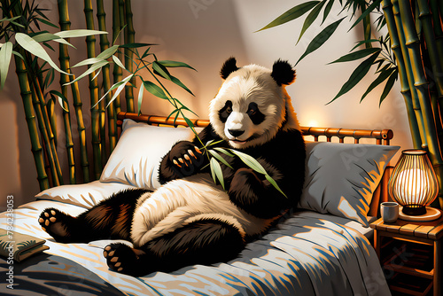 Picture a panda eating bamboo on its bed.
Generative AI
