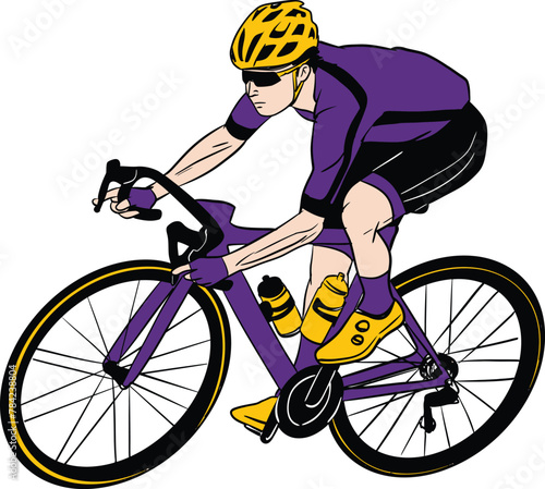 vector cycling bicycle rider athlete wearing sunglasses on road bike coloring silhuotte drawing helmet racing tour 