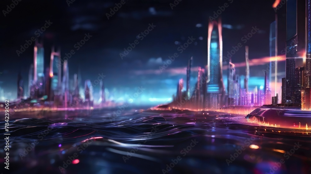 advanced city background with purple color cyberpunk concept