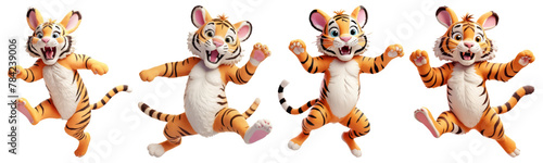 3D jumping and dancing Tiger on Transparent Background