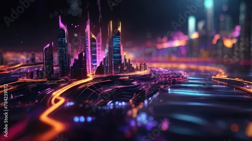 advanced city background with purple color cyberpunk concept