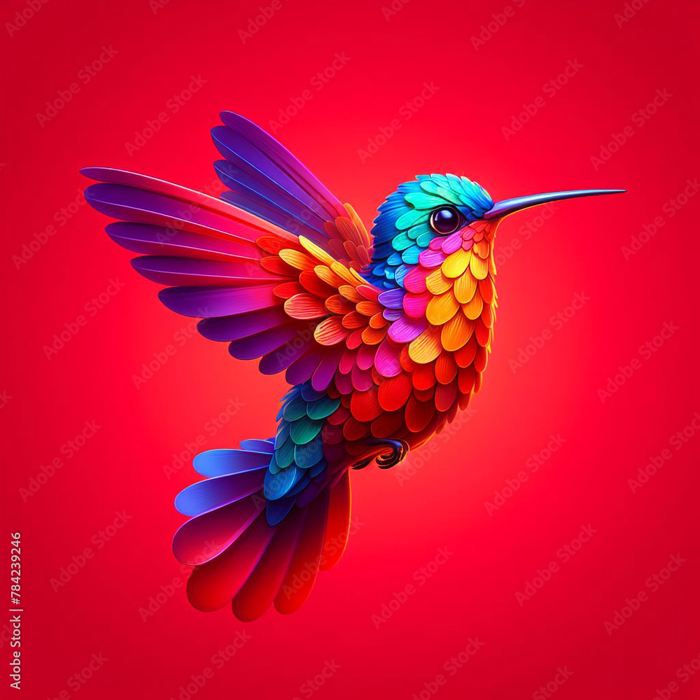 Fototapeta premium Colorfull hummingbird in red background