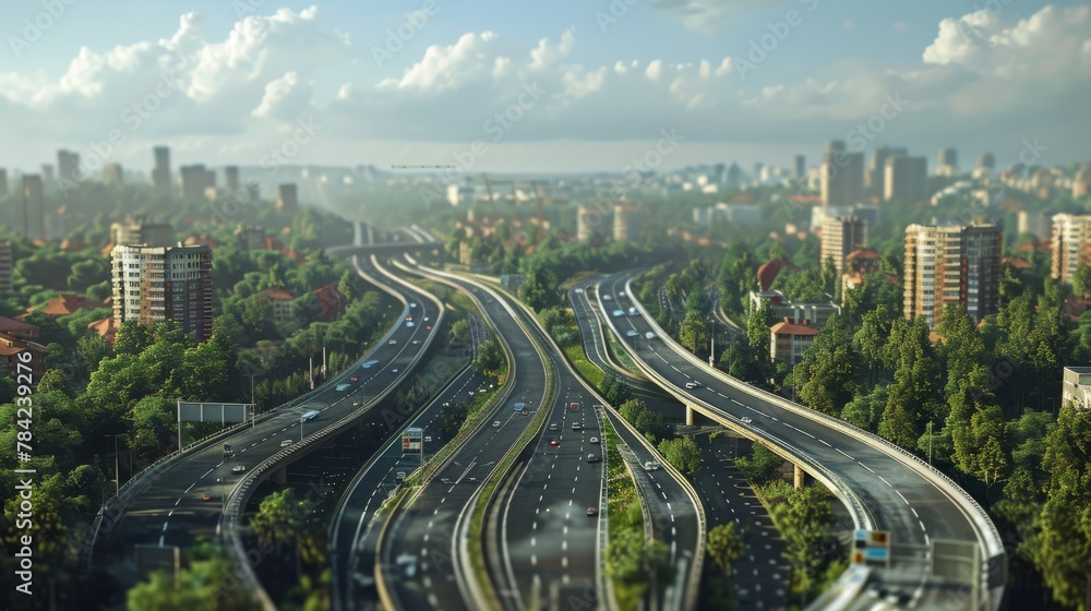 Fototapeta premium photorealistic highway on town background Generated with Ai tools