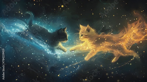 Whimsical Kittens Leaping Through the Cosmic Wonderland of the Enchanted Night Sky © Nurfadeelah