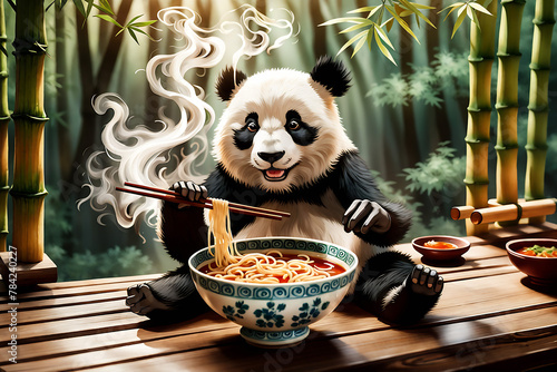 Draw a picture of a panda eating Shin Ramyun.
Generative AI