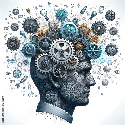 Wallpaper Mural Creative Mind Concept. Group of Gears Working I Human Brain or Head. Animation on white Background. Creativity.	 Torontodigital.ca