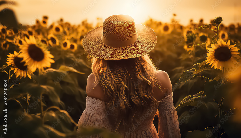 Beautiful young woman in a field of sunflowers